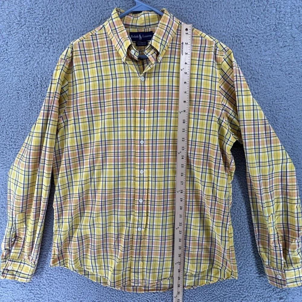 Polo Ralph Lauren Mens Yellow Plaid Custom Fit Button Down Shirt Large Cotton